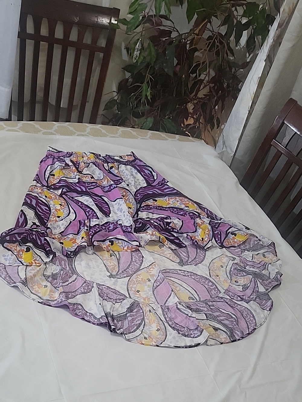 Purple & Yellow Abstract Print Maxi Skirt